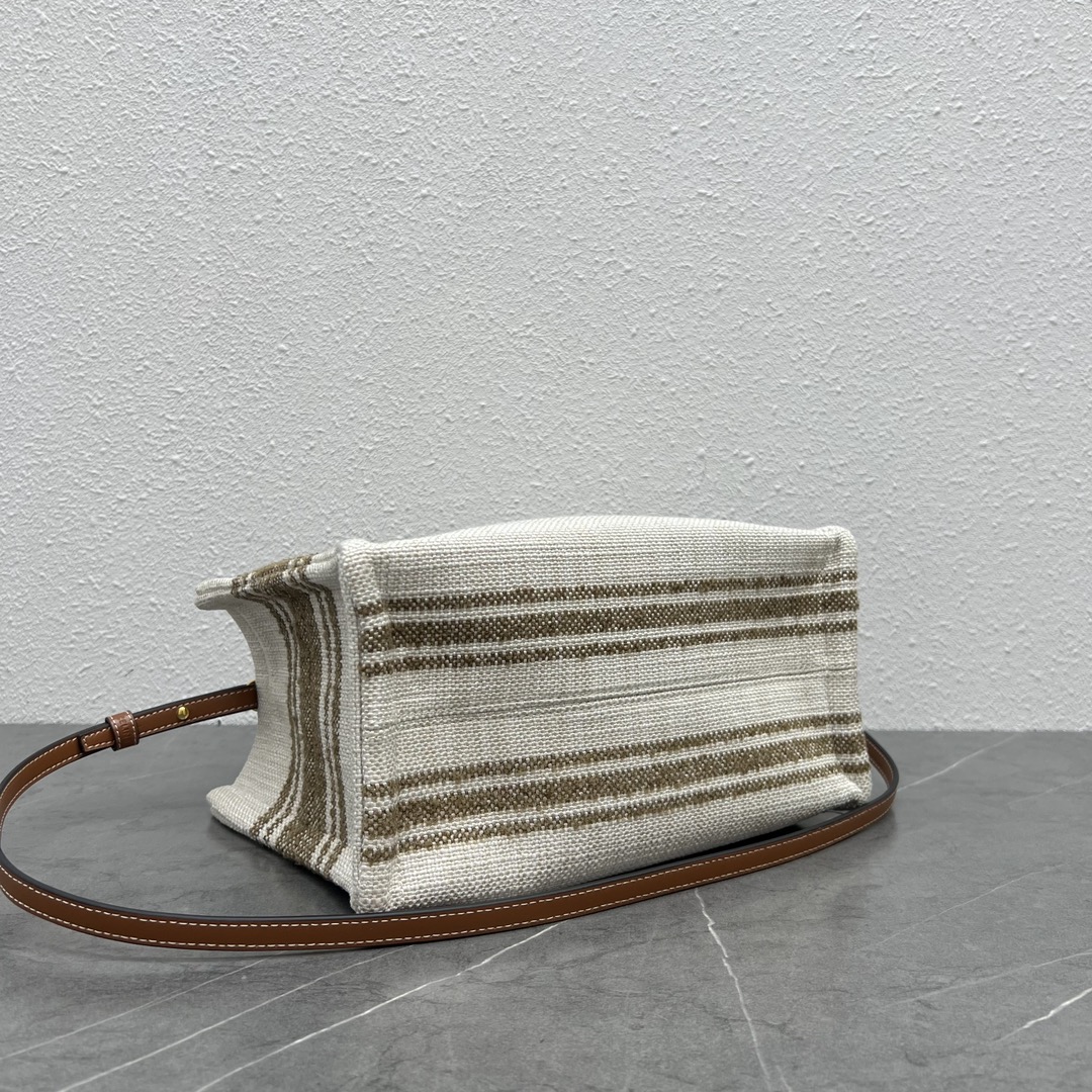 Celine Small Cabas Thais In Striped Textile With Celine Jacquard And Calfskin Cream/Light Green 199162